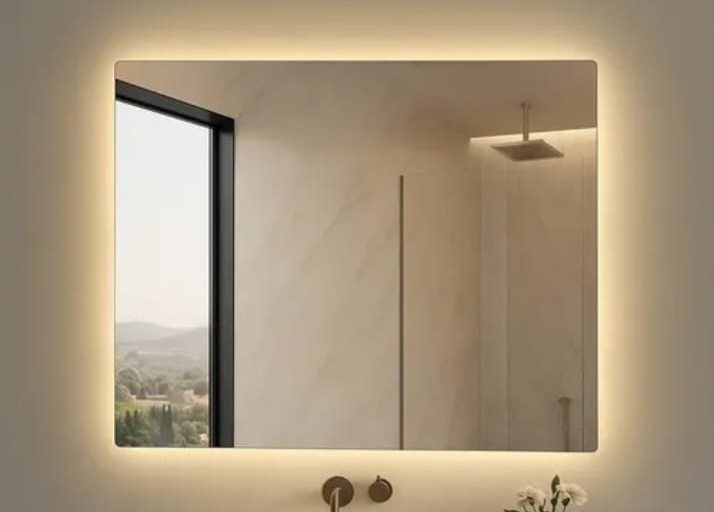 Espelho de banheiro com iluminação LED ao redor da moldura